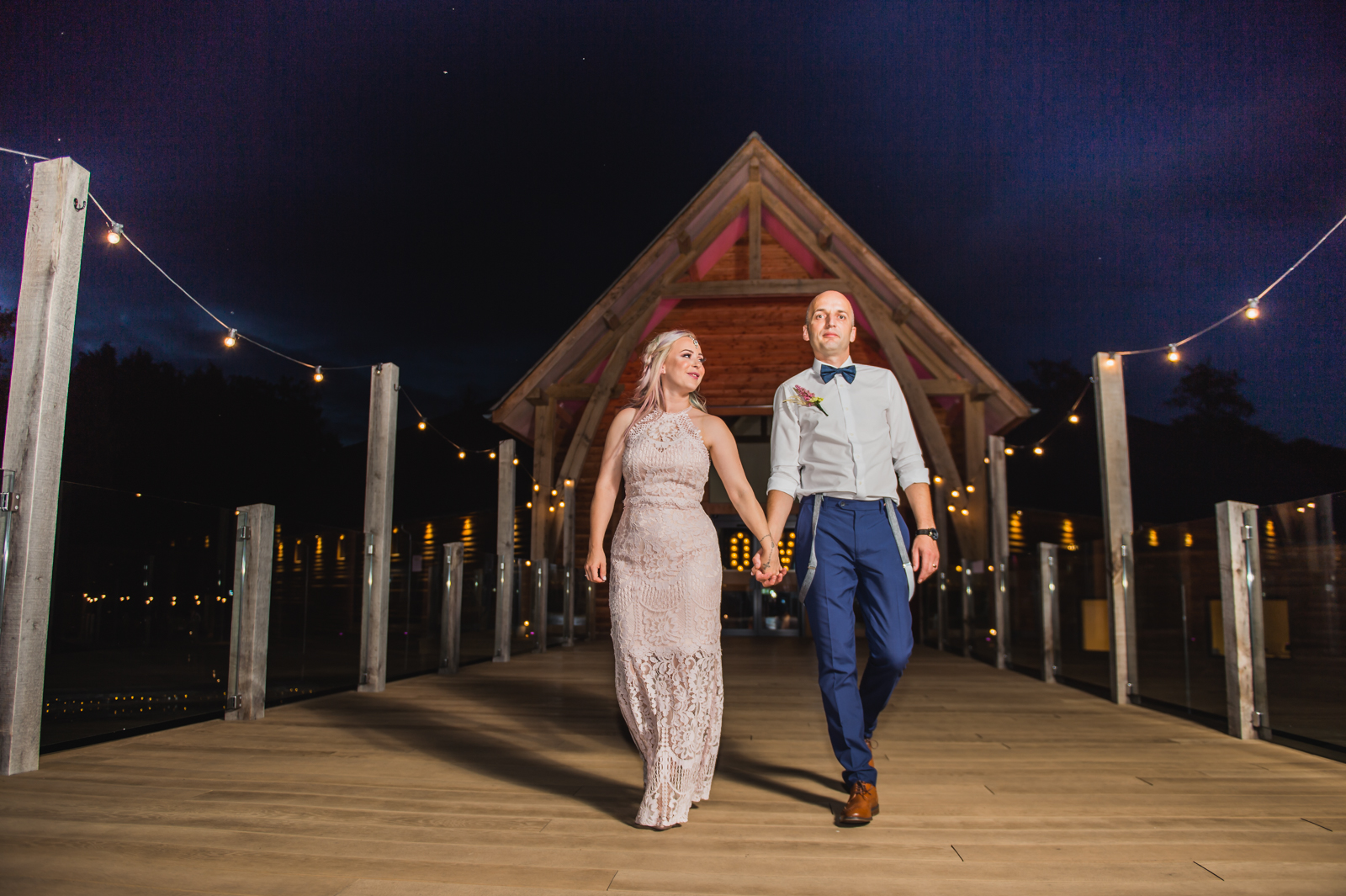 the bride and groom at the Mill Barns during the evening photo session